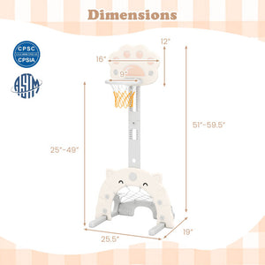 3 in 1 Kids Basketball Hoop with Basketball and Foldable Rim-Gray