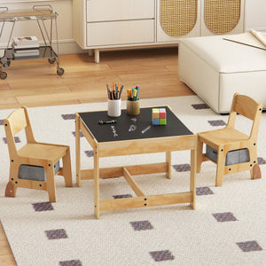 3 in 1 Kids Table and Chair Set with Removable Tabletop and 2 Storage Drawers-Gray