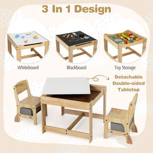3 in 1 Kids Table and Chair Set with Removable Tabletop and 2 Storage Drawers-Gray