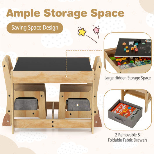 3 in 1 Kids Table and Chair Set with Removable Tabletop and 2 Storage Drawers-Natural
