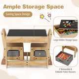 3 in 1 Kids Table and Chair Set with Removable Tabletop and 2 Storage Drawers-Natural