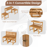 28 Inch Patio Folding Square Table with Slatted Tabletop for Backyard Porch