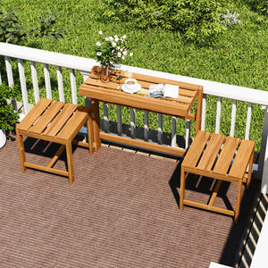3-in-1 Outdoor Acacia Wood Loveseat Bench Furniture with Slatted Seat