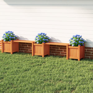 3-in-1 Outdoor Planter Box with Bench 2-Person Outdoor Bench with 2 Side Garden Beds-Orange