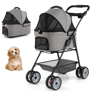 3 in 1 Pet Stroller with Removable Carrier up to 33 lbs-Gray