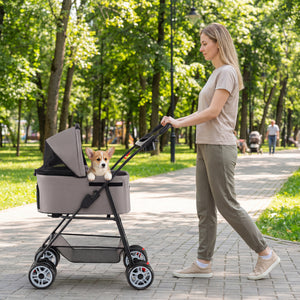 3 in 1 Pet Stroller with Removable Carrier up to 33 lbs-Gray