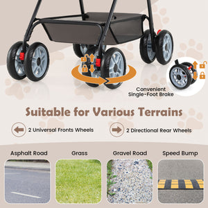 3 in 1 Pet Stroller with Removable Carrier up to 33 lbs-Gray