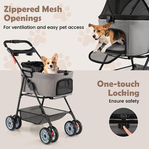 3 in 1 Pet Stroller with Removable Carrier up to 33 lbs-Gray