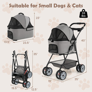 3 in 1 Pet Stroller with Removable Carrier up to 33 lbs-Gray