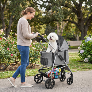 3-in-1 Pet Stroller for Small Medium Dogs Foldable with Detachable Carrier-Gray
