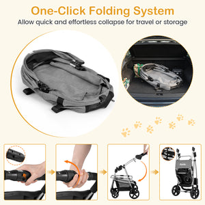 3-in-1 Pet Stroller for Small Medium Dogs Foldable with Detachable Carrier-Gray