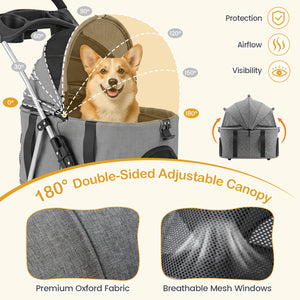 3-in-1 Pet Stroller for Small Medium Dogs Foldable with Detachable Carrier-Gray