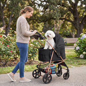 3-in-1 Pet Stroller for Small Medium Dogs Foldable with Detachable Carrier-Black