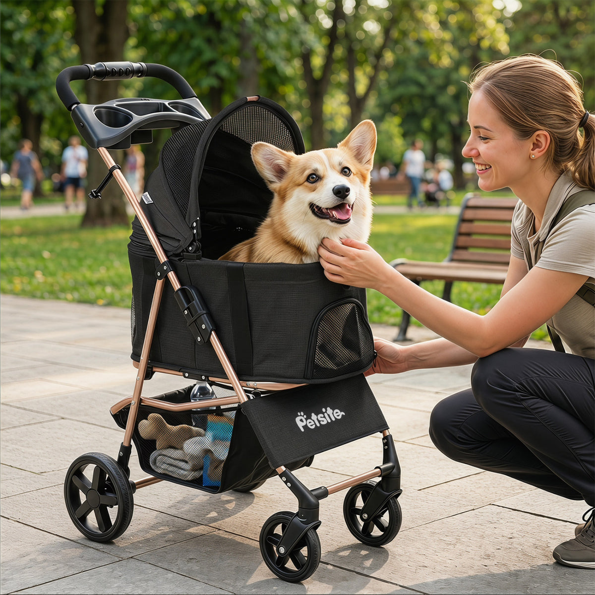 3-in-1 Pet Stroller for Small Medium Dogs Foldable with Detachable Carrier-Black