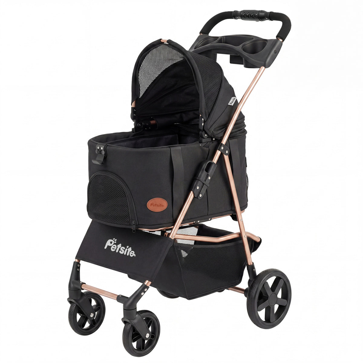 3-in-1 Pet Stroller for Small Medium Dogs Foldable with Detachable Carrier-Black