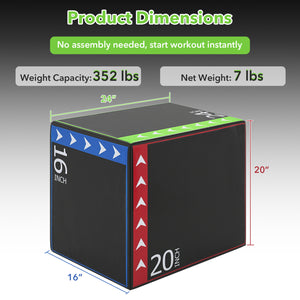 3-in-1 Plyometric Box 16 x 20 x 24 Inches Soft Plyo Jump Box