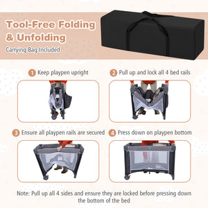 3-in-1 Portable Baby Crib and Playpen with Changing Table-Gray