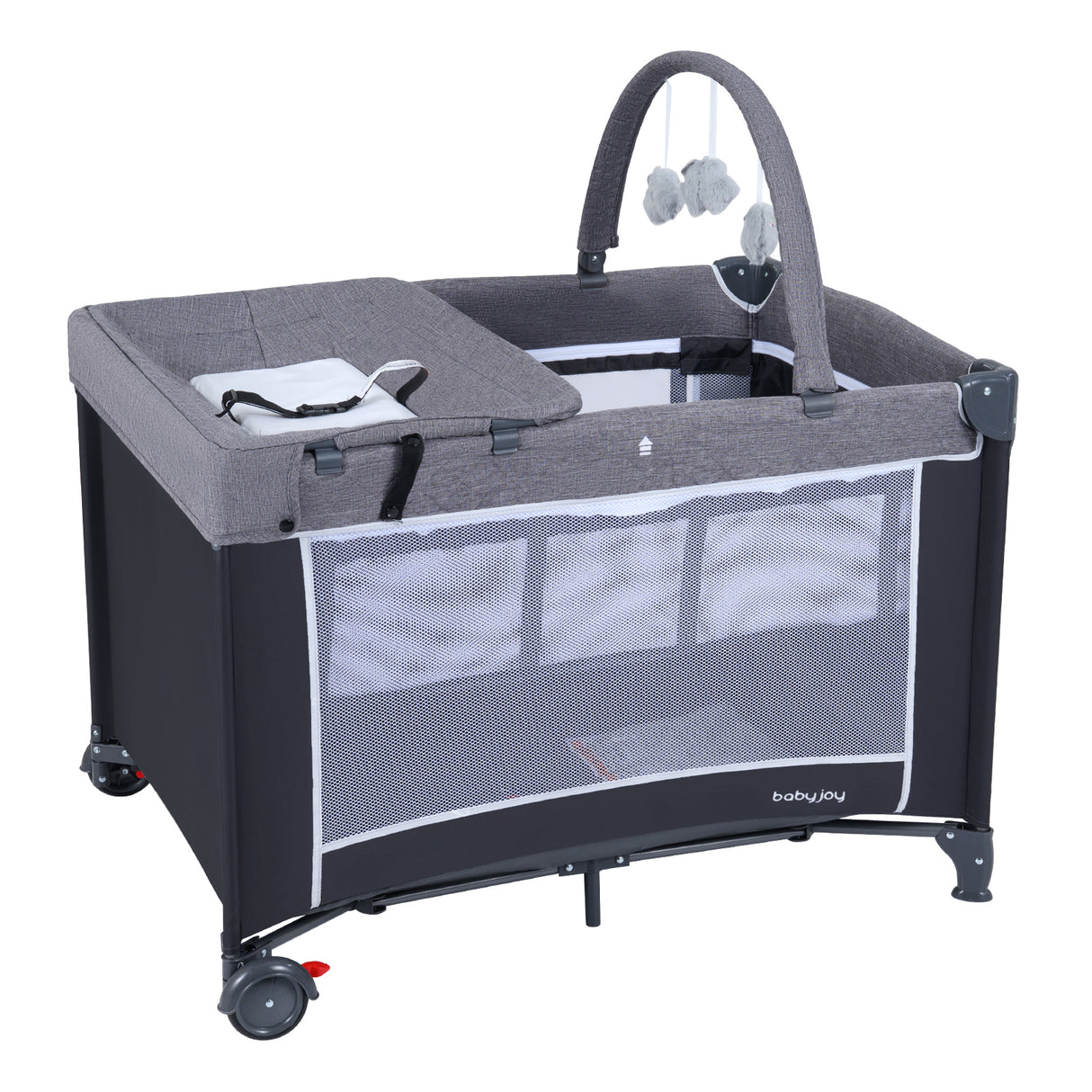 3-in-1 Portable Baby Crib and Playpen with Changing Table-Gray