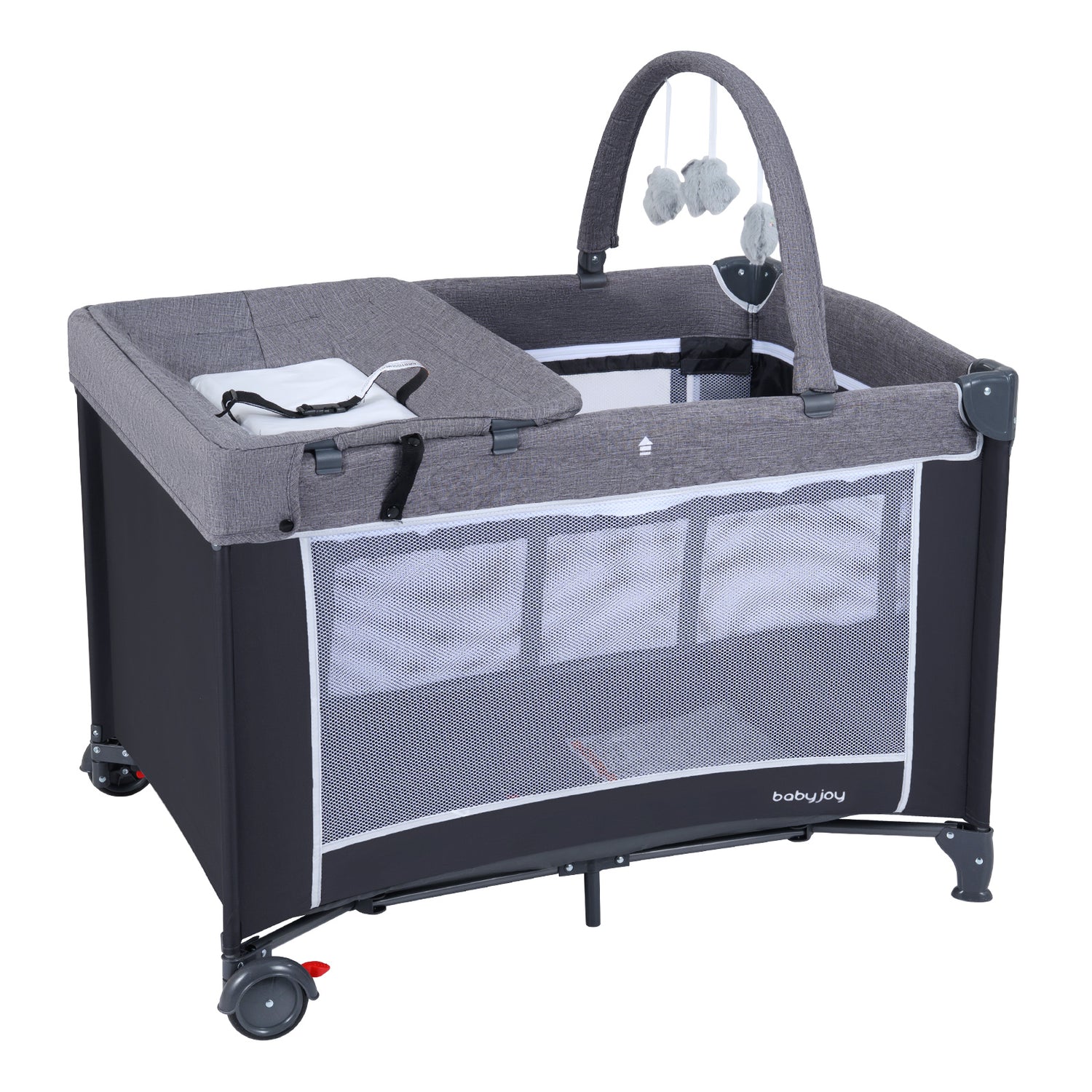 3-in-1 Portable Baby Crib and Playpen with Changing Table-Gray