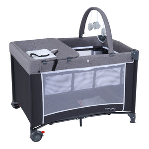 3-in-1 Portable Baby Crib and Playpen with Changing Table-Gray