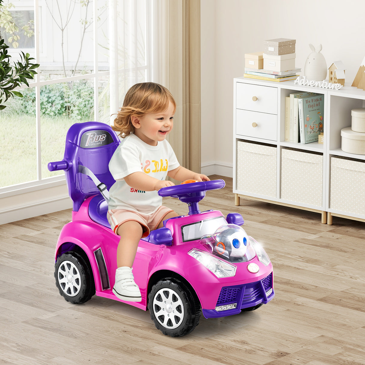 3 in 1 Push Car for Toddler Stroller Sliding Walking Car for Boys and Girls-Pink