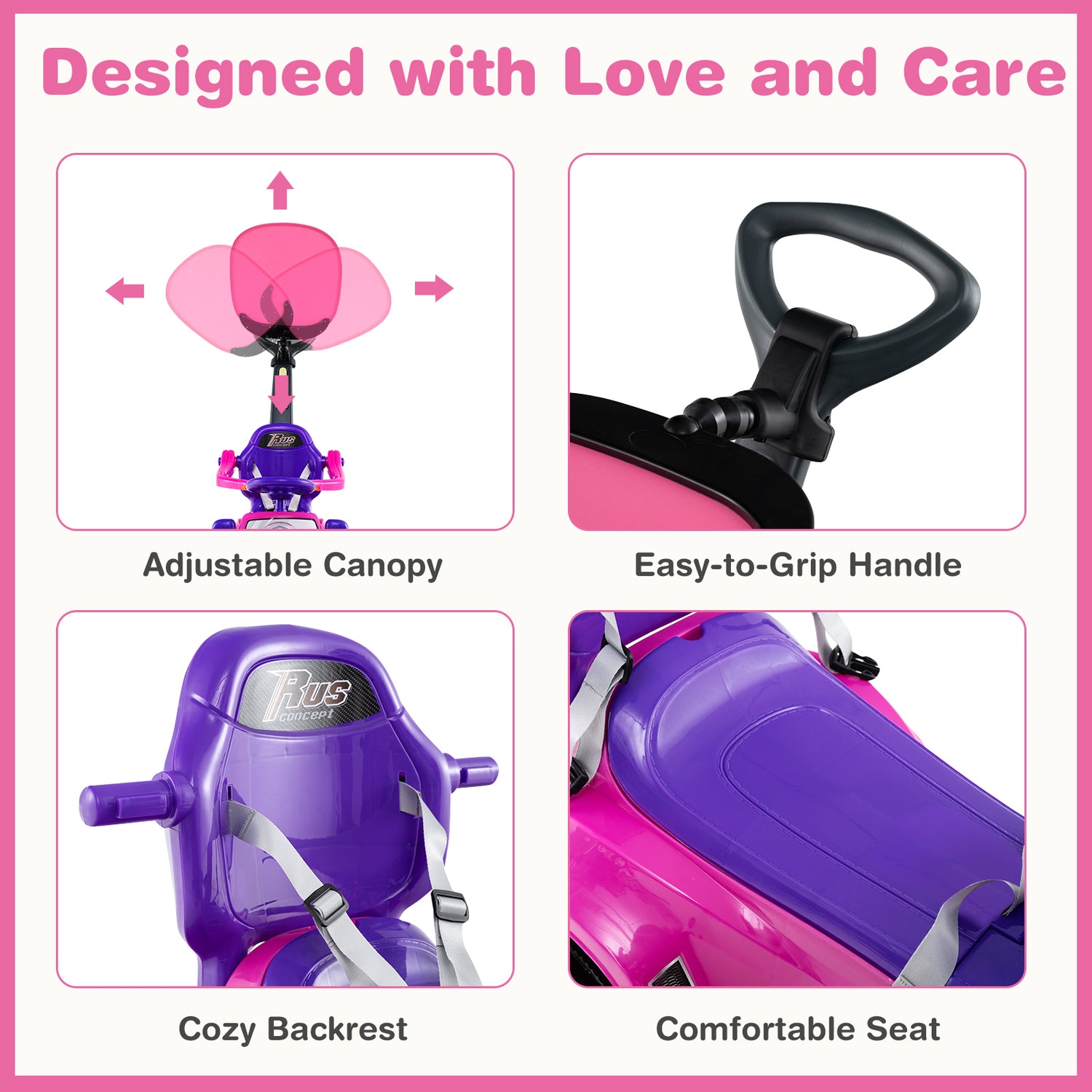 3 in 1 Push Car for Toddler Stroller Sliding Walking Car for Boys and Girls-Pink