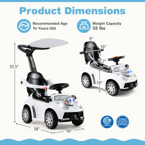 3 in 1 Push Car for Toddler Stroller Sliding Walking Car for Boys and Girls-White