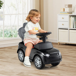 3 in 1 Push Car with Removable Handle and Guardrail for Kids 18-36 Months Old-Black