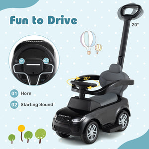 3 in 1 Push Car with Removable Handle and Guardrail for Kids 18-36 Months Old-Black