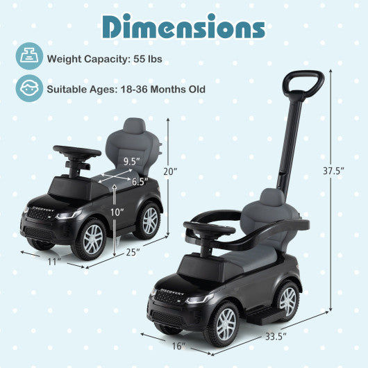 3 in 1 Push Car with Removable Handle and Guardrail for Kids 18-36 Months Old-Black