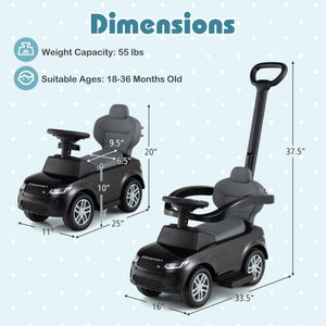 3 in 1 Push Car with Removable Handle and Guardrail for Kids 18-36 Months Old-Black