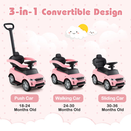 3 in 1 Push Car with Removable Handle and Guardrail for Kids 18-36 Months Old-Black