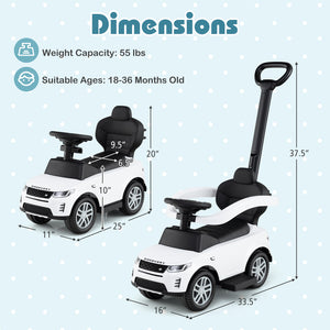 3 in 1 Push Car with Removable Handle and Guardrail for Kids 18-36 Months Old-White