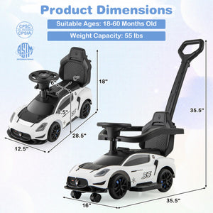 3-in-1 Ride on Push Car Maserati Licensed Sliding Car with Music-White