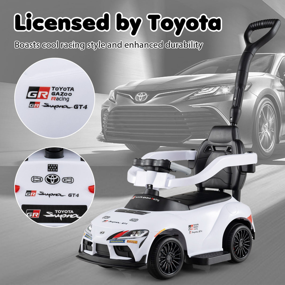 3-in-1 Toyota Licensed Foot-to-Floor Stroller Sliding Walking Toy-White