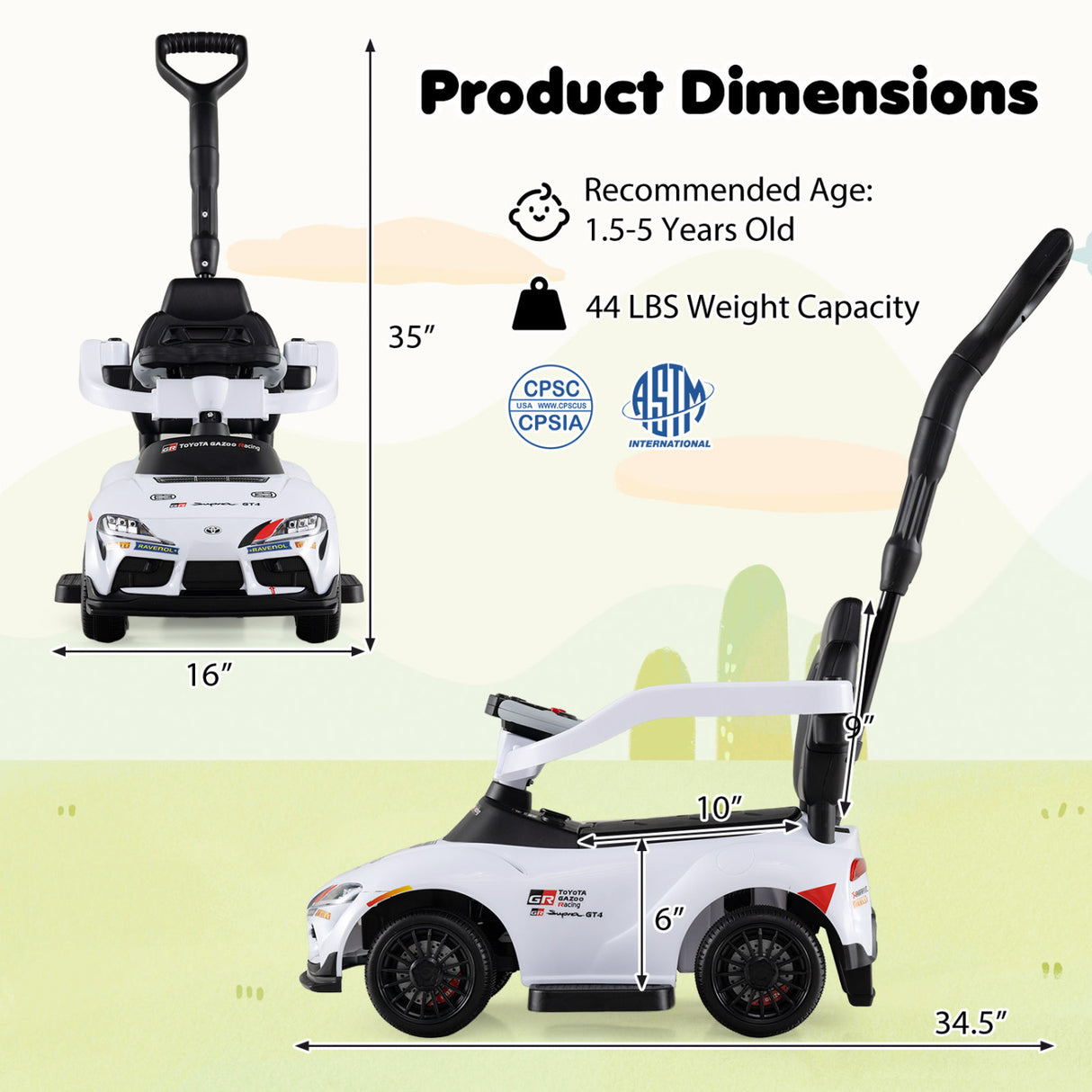 3-in-1 Toyota Licensed Foot-to-Floor Stroller Sliding Walking Toy-White