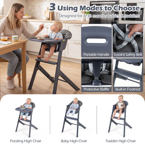 3-in-1 Washable Baby High Chair with Tray Footrest-Gray