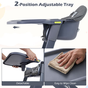3-in-1 Washable Baby High Chair with Tray Footrest-Gray