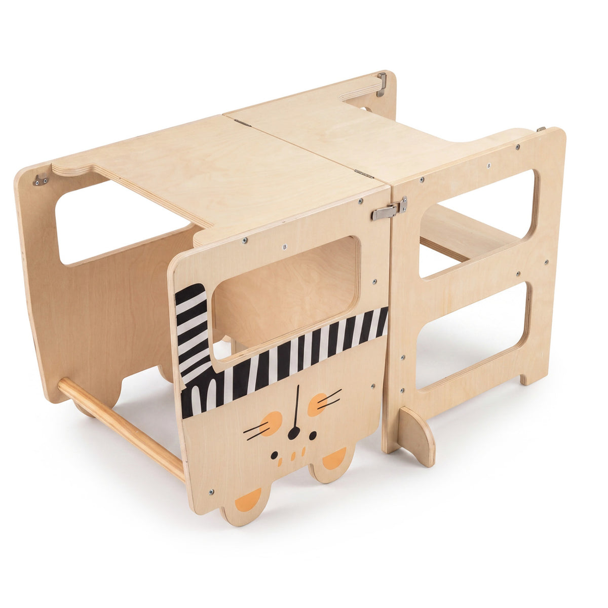 3-in-1 Wooden Kids Toddler Kitchen Step Stool with Blackboard-Black&White
