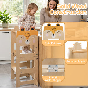 3-in-1 Wooden Kids Toddler Kitchen Step Stool with Blackboard-Orange