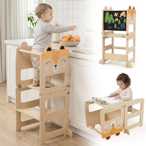 3-in-1 Wooden Kids Toddler Kitchen Step Stool with Blackboard-Orange