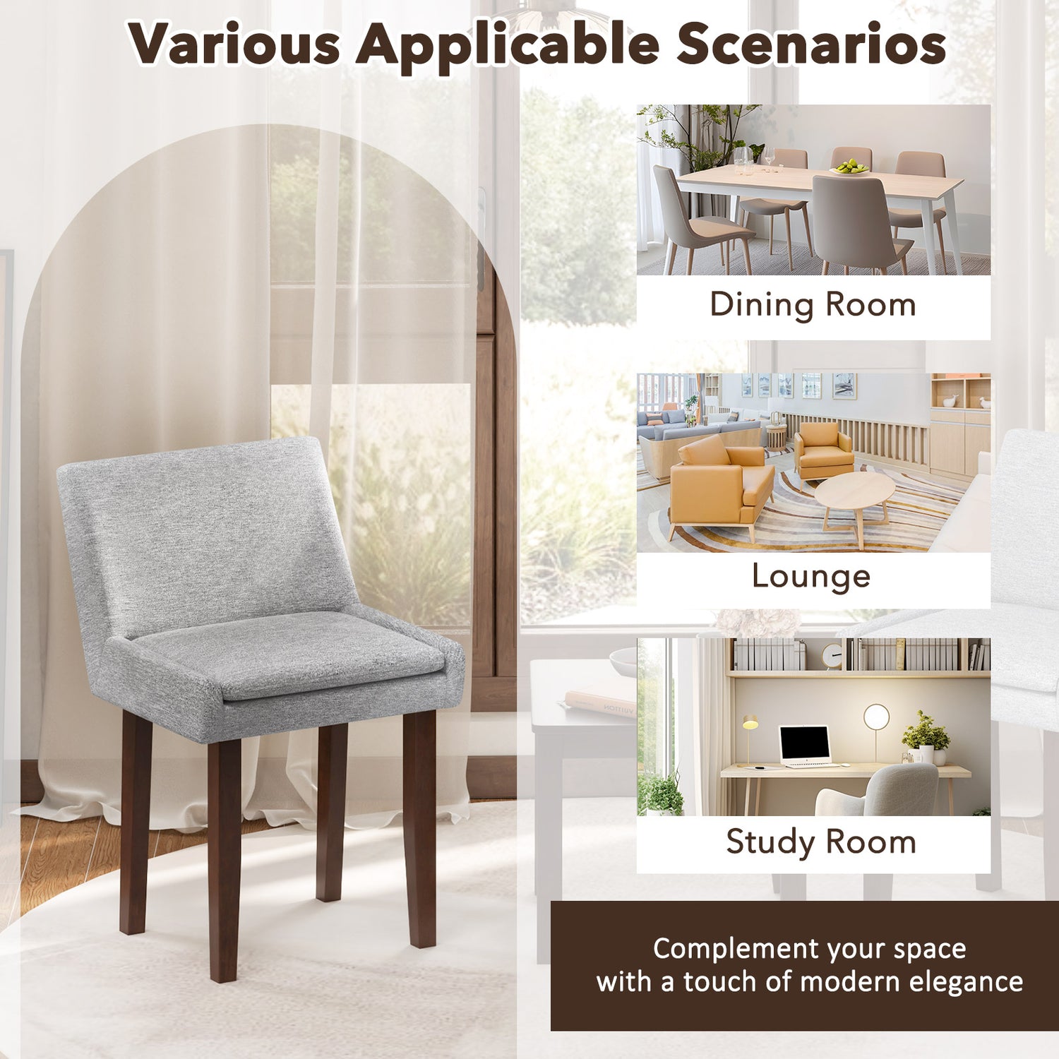 3-Piece Accent Table and Chair Set for Kitchen and Living Room-Brown & Gray