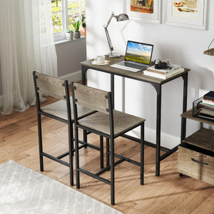 3 Piece Bar Table Set with Backrest and Footrest for Small Space-Gray