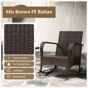 3 Piece Outdoor Rocking Set with Tempered Glass Coffee Table for Backyard Poolside-Brown
