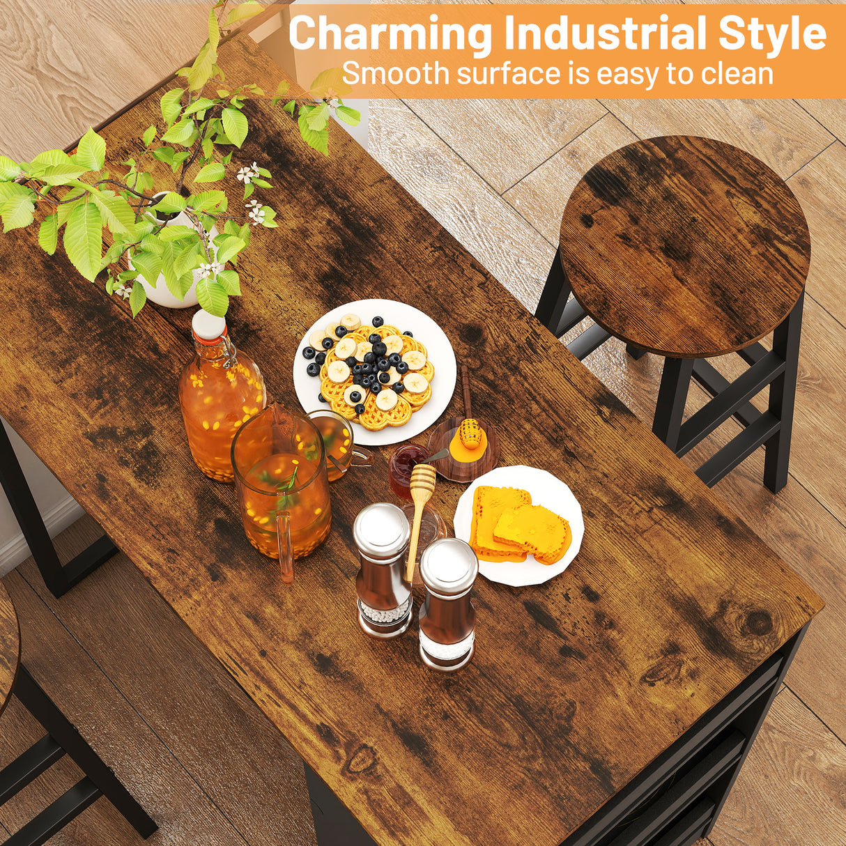 3 Pieces Bar Table Set with Storage