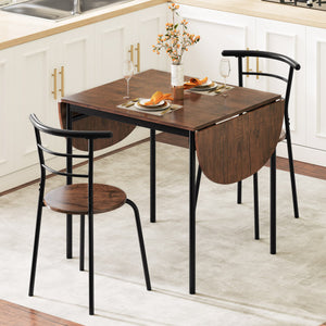 3 Pieces Dining Set with 2 Chairs and Modern Kitchen Table for Small Space-Brown