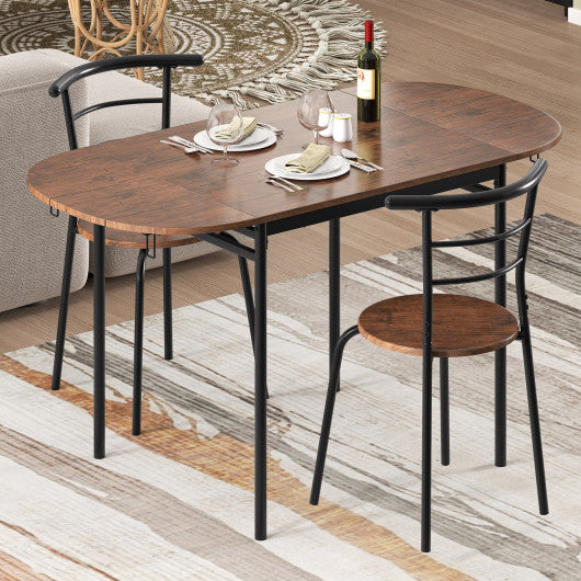 3 Pieces Dining Set with 2 Chairs and Modern Kitchen Table for Small Space-Brown