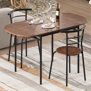 3 Pieces Dining Set with 2 Chairs and Modern Kitchen Table for Small Space-Brown