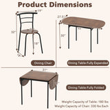 3 Pieces Dining Set with 2 Chairs and Modern Kitchen Table for Small Space-Brown