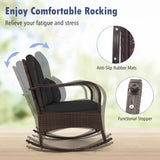 3 Pieces Outdoor Rocking Set with Tempered Glass Coffee Table for Backyard Poolside-Black